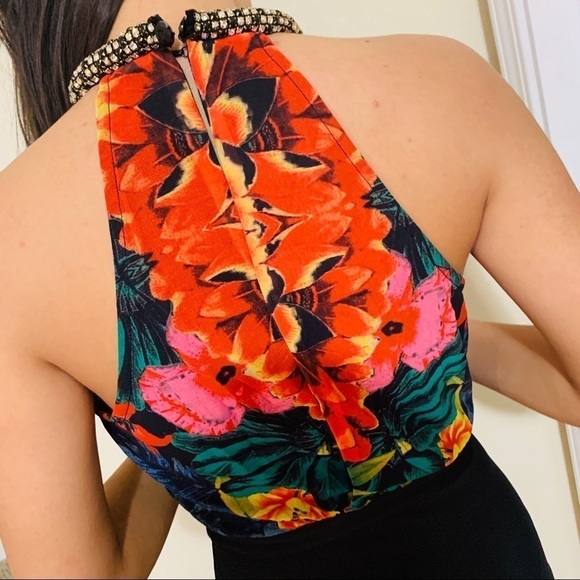 NEW FOREVER 21 jewelry choker floral bodycon mini dress women size S - Picture 3 of 5